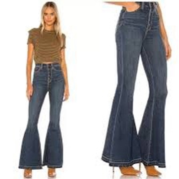 We the Free Free People Bell Flare Button Fly Jeans Size 26 Blue NWT - Picture 1 of 9